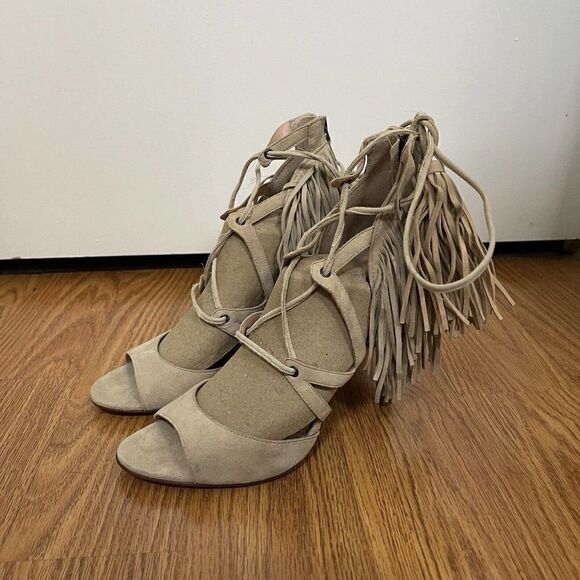 MARISSA WEBB Raina Tassel Lace-Up Tan Heels size EU 38 - Picture 2 of 10